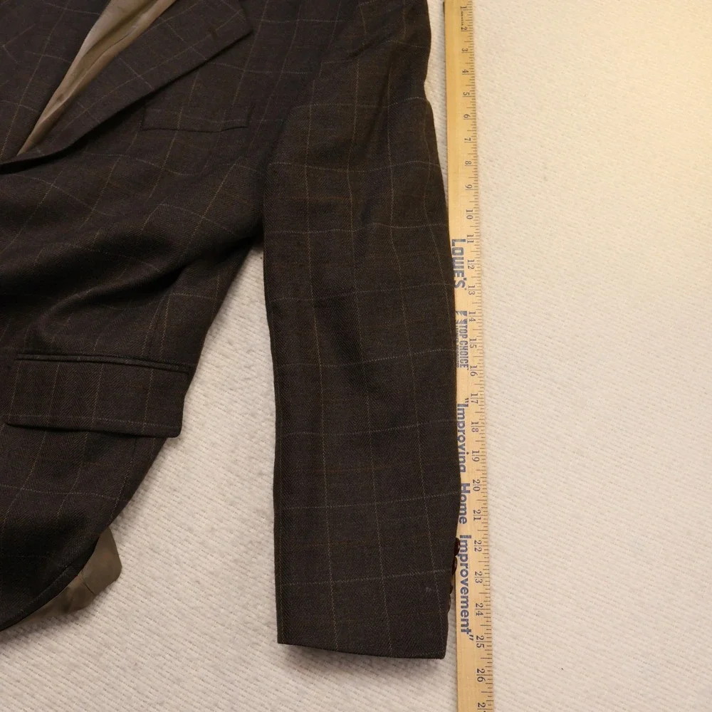 Nautica Mens 46R Blazer Brown Lambswool Plaid Herringbone Sport Coat M738